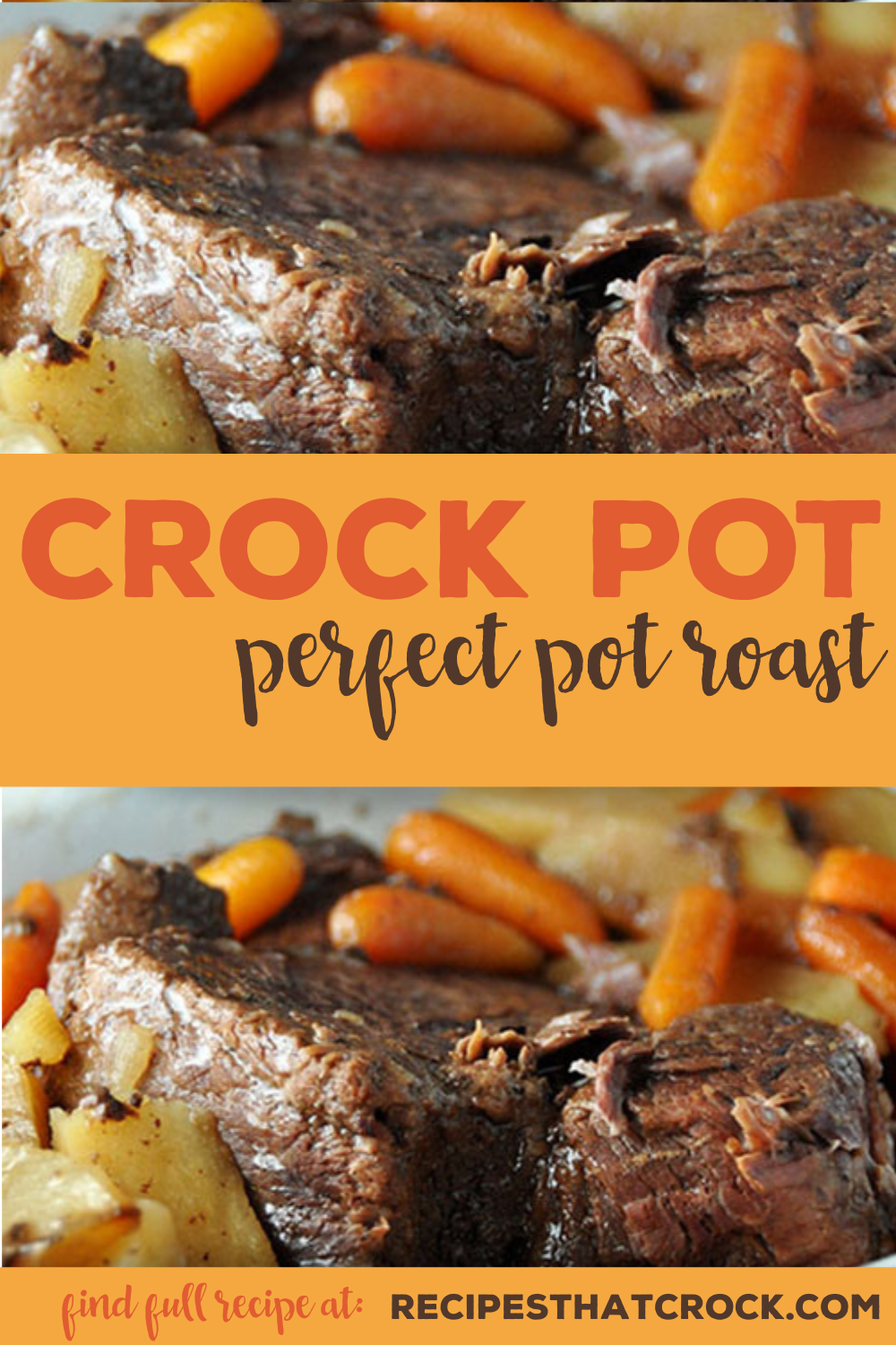 This Perfect Crock Pot Roast is our Mom's recipe and it comes out PERFECT every time! Tender pot roast with carrots and potatoes is the ultimate comfort food! This is a great recipe for crock pot beginners and seasoned cooks!