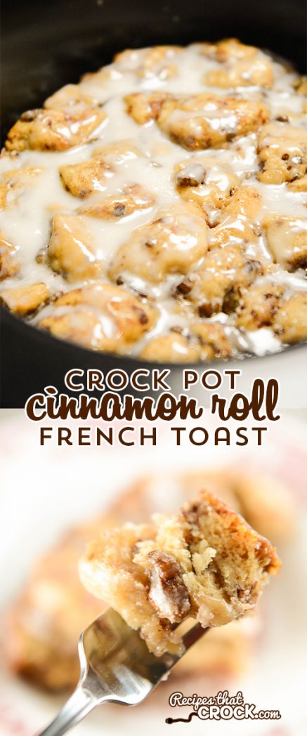 Crock Pot Cinnamon Roll French Toast is the best crock pot cinnamon roll casserole I have ever had! There are never any leftovers when we serve this up for breakfast or dessert.