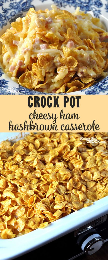 This Crock Pot Cheesy Ham Hashbrown Casserole is great for breakfast, lunch or dinner!