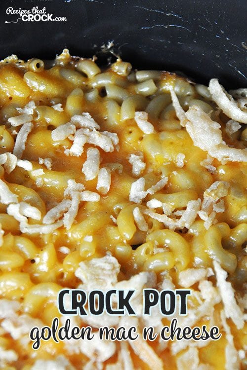 This Crock Pot Golden Mac n Cheese tastes like a baked mac n cheese with a little something extra! 