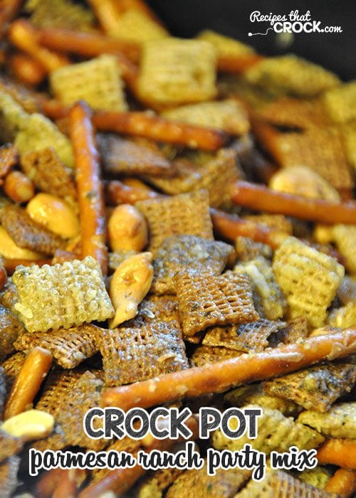 Check out this oh-my-goodness-good Crock Pot Parmesan Ranch Party Mix! It is amazing!