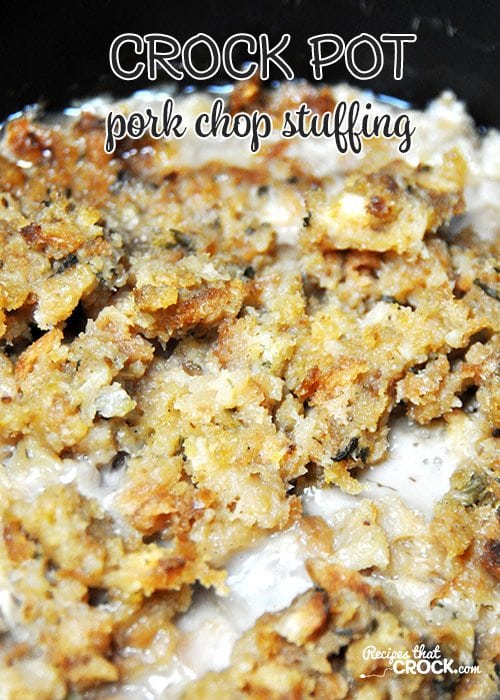 This Crock Pot Pork Chop Stuffing recipe can be thrown together in less than 5 minutes and is ready in just a few hours!
