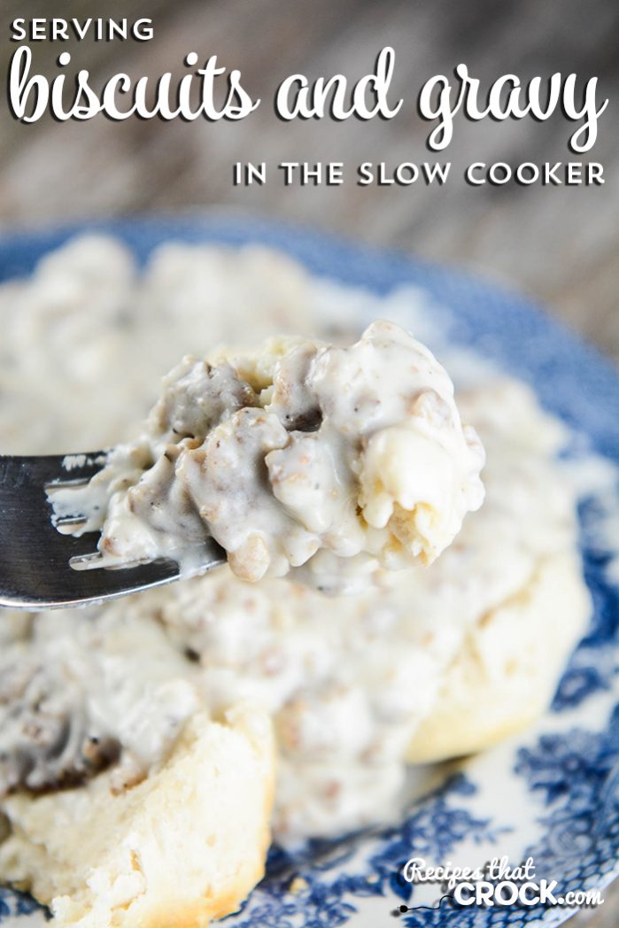 Serve up delicious biscuits and gravy from your slow cooker! If you have a browning unit you can make it in the crock, but if not, use this yummy recipe to make in a skillet and then transfer to your slow cooker. Tips for keeping your gravy nice and warm and the perfect consistency. Perfect for potlucks or work breakfast parties.