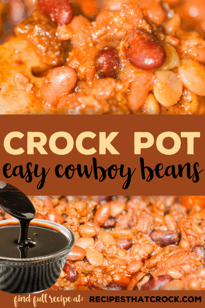 These Easy Crock Pot Cowboy Beans are fantastic as a flavorful side dish and perfect as a hearty bowl all on their own. This easy recipe calls for a variety of beans, brown sugar, molasses, onion, bacon, ground beef and sausage along with ketchup, bbq sauce and seasonings to bring together that cowboy bean flavor everyone loves slow cooked to perfection! Readers LOVE this recipe!