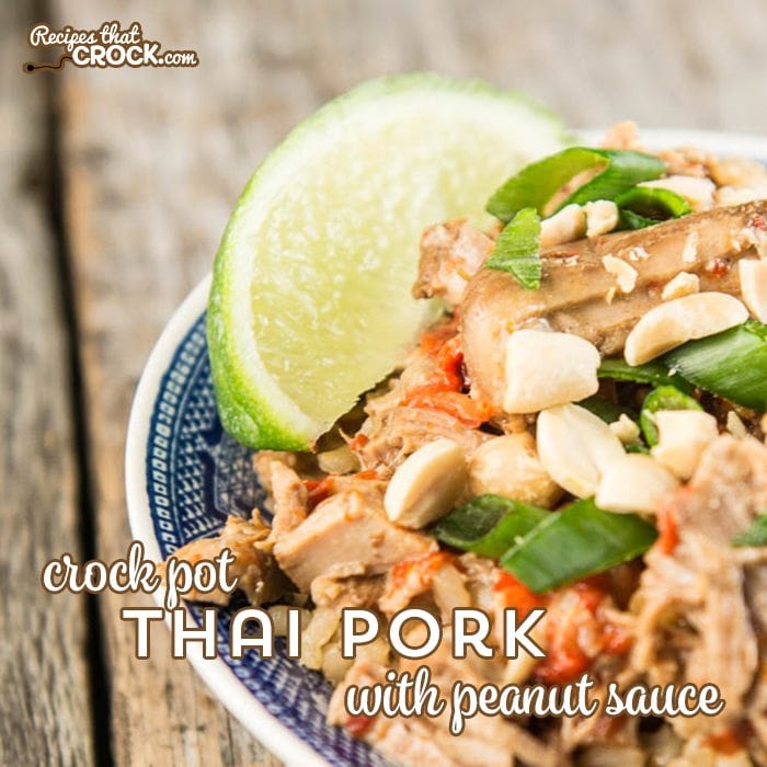 Crock Pot Thai Pork with Peanut Sauce is a tried and true Asian inspired dish submitted by one of our readers! 