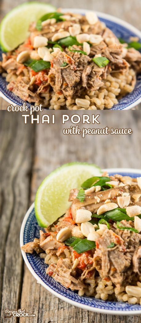 Crock Pot Thai Pork with Peanut Sauce is a tried and true Asian inspired dish submitted by one of our readers! 