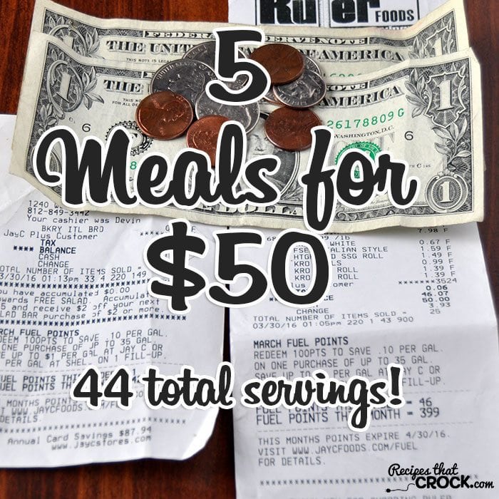5 Meals for $50 with a total of 44 servings!