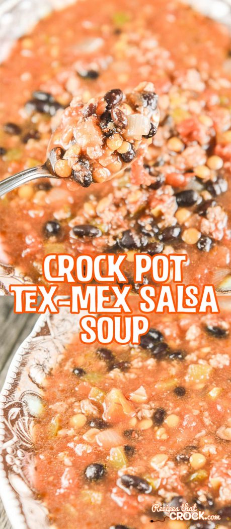 This Crock Pot Tex Mex Salsa Soup Recipe is super simple to throw together, very flavorful AND hearty!