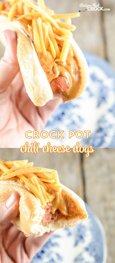 Crock Pot Chili Cheese Dogs are the perfect way to feed a crowd!
