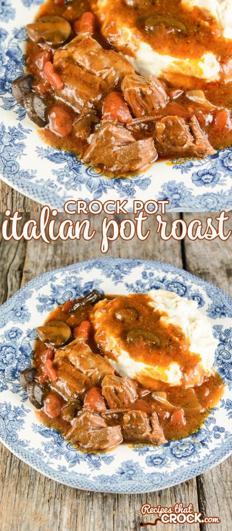 This Crock Pot Italian Pot Roast is a fantastic all day slow cooker recipe. It is simple to throw together in the morning and results in a tender fall apart roast with an incredible flavor!