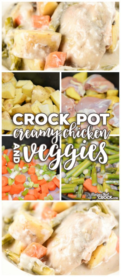 Crock Pot Creamy Chicken Vegetables is an easy one-pot slow cooker meal full of fresh veggies! This is the perfect family dinner idea for quick and easy weeknight meals.