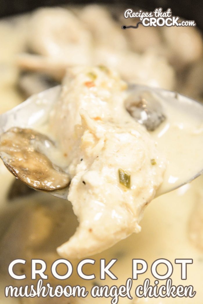 Crock Pot Mushroom Angel Chicken Recipe: An adapted version of our all time favorite slow cooker recipe on the site. So easy to throw together. Everyone asks for this recipe after tasting it!