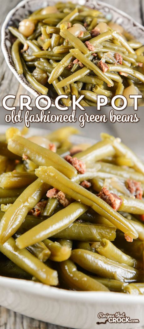 Crock Pot Old Fashioned Green Beans: Are you wondering how to cook fresh green beans in the crock pot? Our favorite slow cooker green bean recipe has that delicious old fashioned flavor of bacon and onions. via @recipescrock