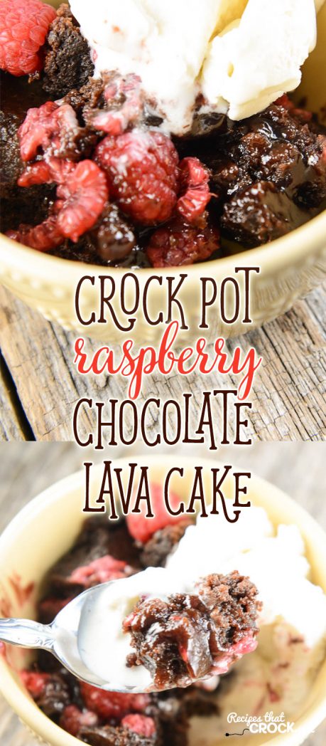 Crock Pot Raspberry Chocolate Lava Cake is the perfect slow cooker spoon cake. Deliciously rich chocolate cake infused with sweet raspberry "lava" is so good you won't believe how simple it is to make!