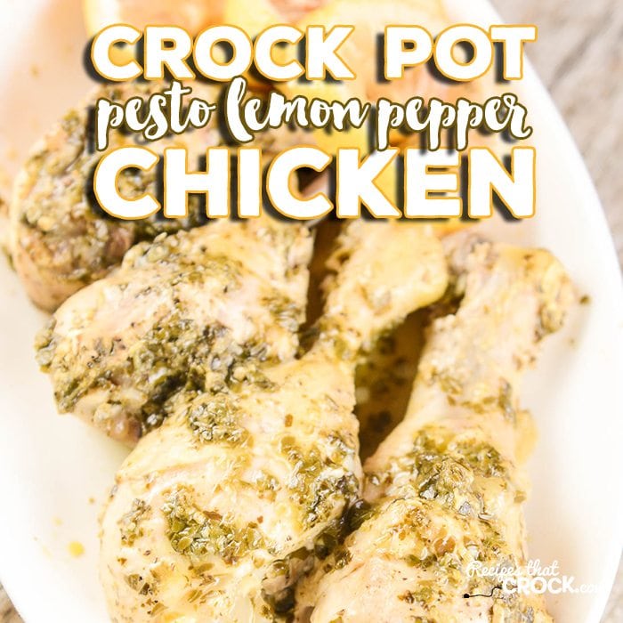 Crock Pot Pesto Lemon Pepper Chicken Legs: This slow cooker chicken legs recipe is so simple but flavorful and delicious. The lemon pepper subtly compliments the pesto flavor on the chicken drumsticks without overpowering it. This dish is in the crock pot in less than 5 minutes and is a perfect quick and easy recipe for weeknight family meals.