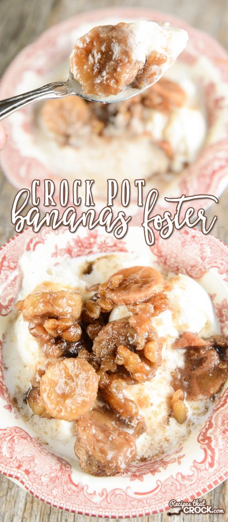 This Rumchata Crock Pot Bananas Foster Recipe takes the classic recipe up a level with the addition of deliciously creamy Rumchata. The result is a perfect crock pot dessert recipe to serve with ice cream after family dinner.