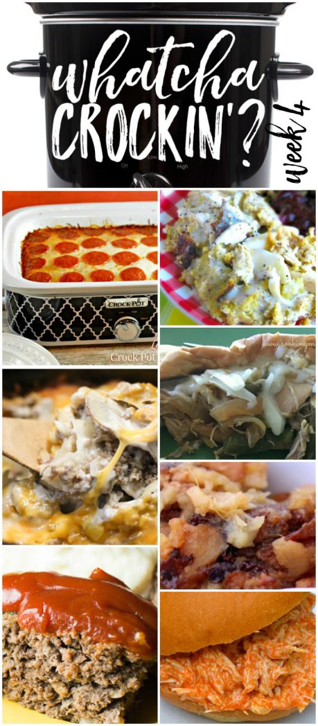This week's Whatcha Crockin' crock pot recipes include Crock Pot Chicken and Dressing, Wonderful Meatloaf Recipe, Sausage Potato Casserole, Low Carb Crock Pot Pizza Casserole, Slow Cooker Buffalo Chicken Sandwiches, Slow Cooker Chicken Cheesesteaks, Crock Pot Apple Brown Betty and more!