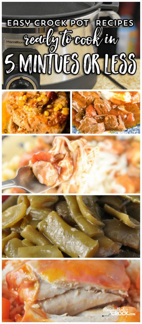 These easy crock pot recipes can be prepared in 5 minutes or less! Italian Beef Roast, Fiesta Pork Chops, One Pot Sausage Dinner, Catalina Chicken, Spanish Rice, Fiesta Mac and Cheese, Crock Pot Green Beans, Slow Cooker Beans and Weenies and more! These recipes make busy back to school days so much easier and are a great way to use up your pantry canned food staples. #Ad #CansGetYouCooking