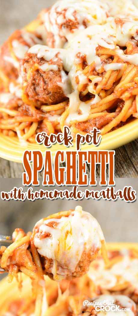 Are you looking for an easy homemade meatball recipe for your spaghetti? Our Crock pot Spaghetti with Homemade Meatballs is so simple to make and oh-so yummy!