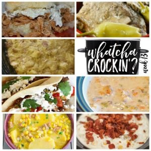 This week's Whatcha Crockin' crock pot recipes include Crock Pot Bread Dressing, Crock Pot Mississippi Pork Chops, Creamy Hot Bacon Corn Dip, Crock Pot Cheesy Ham Potato Soup, Crock Pot Pulled Pork, Slow Cooked Pulled Pork Carnitas, Crock Pot Creamy Chicken and Wild Rice Soup and much more!