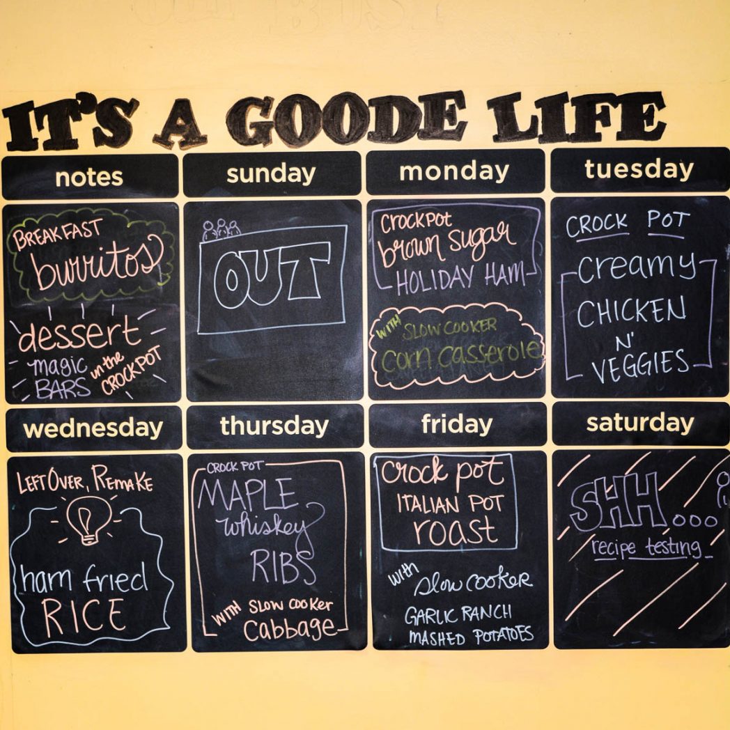 This week's Weekly Meal Plan includes Crock Pot Brown Sugar Holiday Ham, Crock Pot Corn Casserole, Crock Pot Creamy Chicken and Veggies, Ham Fried Rice, Easy Crock Pot Maple Whiskey Ribs, Crock Pot Old Fashioned Cabbage, Crock Pot Italian Pot Roast, Crock Pot Garlic Ranch Mashed Potatoes, Freezer Breakfast Burritos, and Crock Pot Magic Bars!