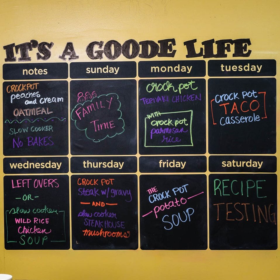 This week's Weekly Meal Plan includes Crock Pot Peaches 'n Cream Oatmeal, Slow Cooker No Bakes, Crock Pot Teriyaki Chicken, Crock Pot Parmesan Rice, Crock Pot Taco Casserole, Slow Cooker Wild Rice Chicken Soup, Crock Pot Steak with Gravy, Slow Cooker Steakhouse Mushrooms and Crock Pot Potato Soup!