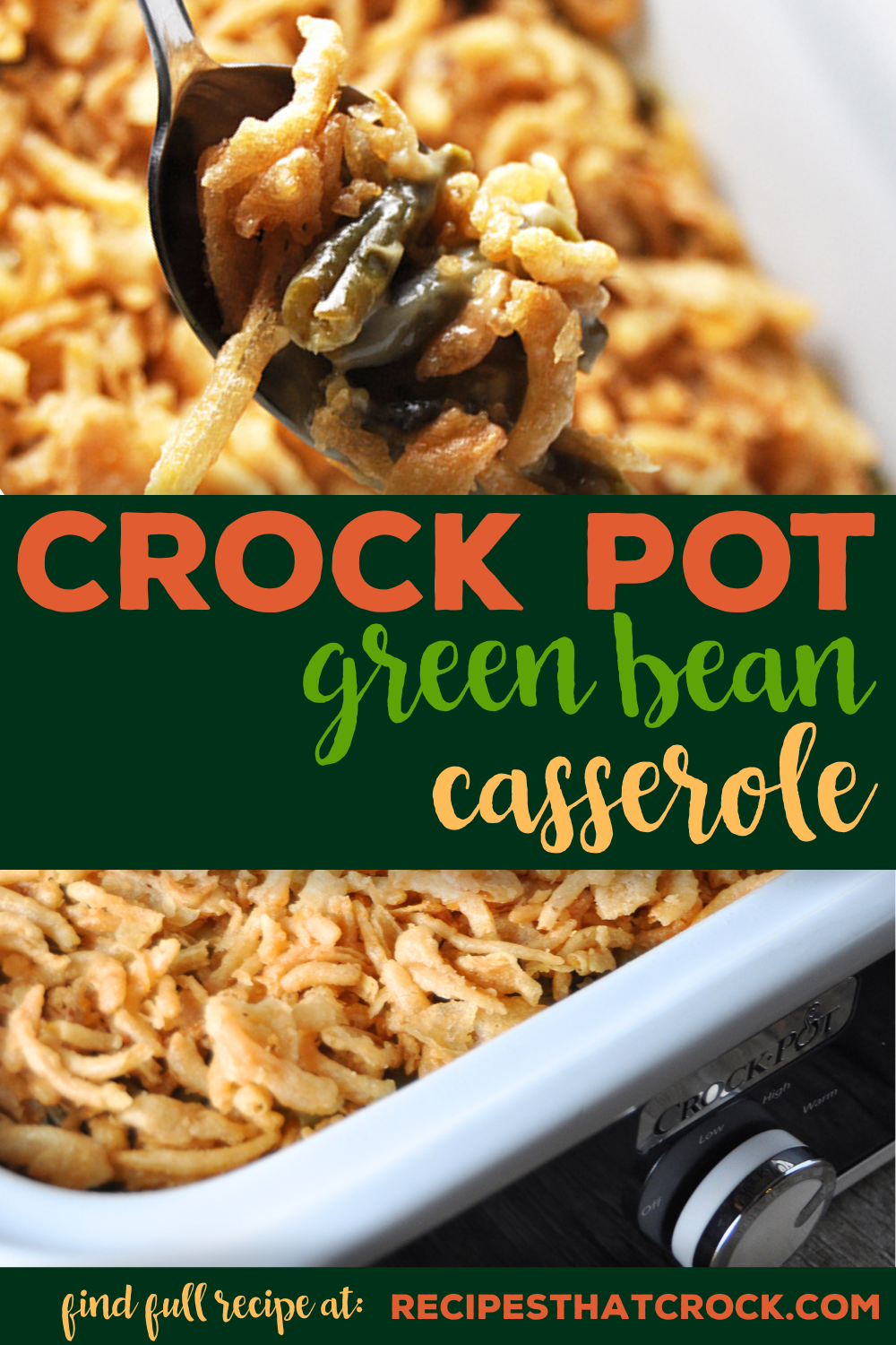 Whether for a holiday feast or comfort food on a weeknight, this Crock Pot Green Bean Casserole is sure to be a hit! (And it frees up your oven!) This is our tried and true fail-proof recipe and it only has 4 ingredients! If you are looking for an easy holiday side dish, this is it!