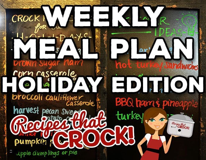 We are switching things up with week with a Weekly Meal Plan - Holiday Edition! This week is all about how to use your slow cooker to free up your oven for the holidays. Crock pot turkey breast, Crock pot turkey legs, crock pot brown sugar ham, slow cooker corn casserole, crock pot creamy corn, crock pot green bean casserole and MUCH more including homemade yeast rolls you make in your slow cooker! We also give you some ideas for what you can make with all those leftovers! 