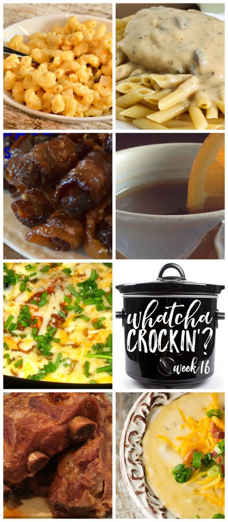 This week's Whatcha Crockin' crock pot recipes include Slow Cooked Fiesta Chicken and Rice, Sweet and Spicy Bacon Wrapped Smokies, Crock Pot Potato Soup, Creamy Herbed Chicken, Crock Pot Mac 'n Cheese, Pressure Cooker BBQ Pork Ribs, Hot Caramel Apple Cider and much more!