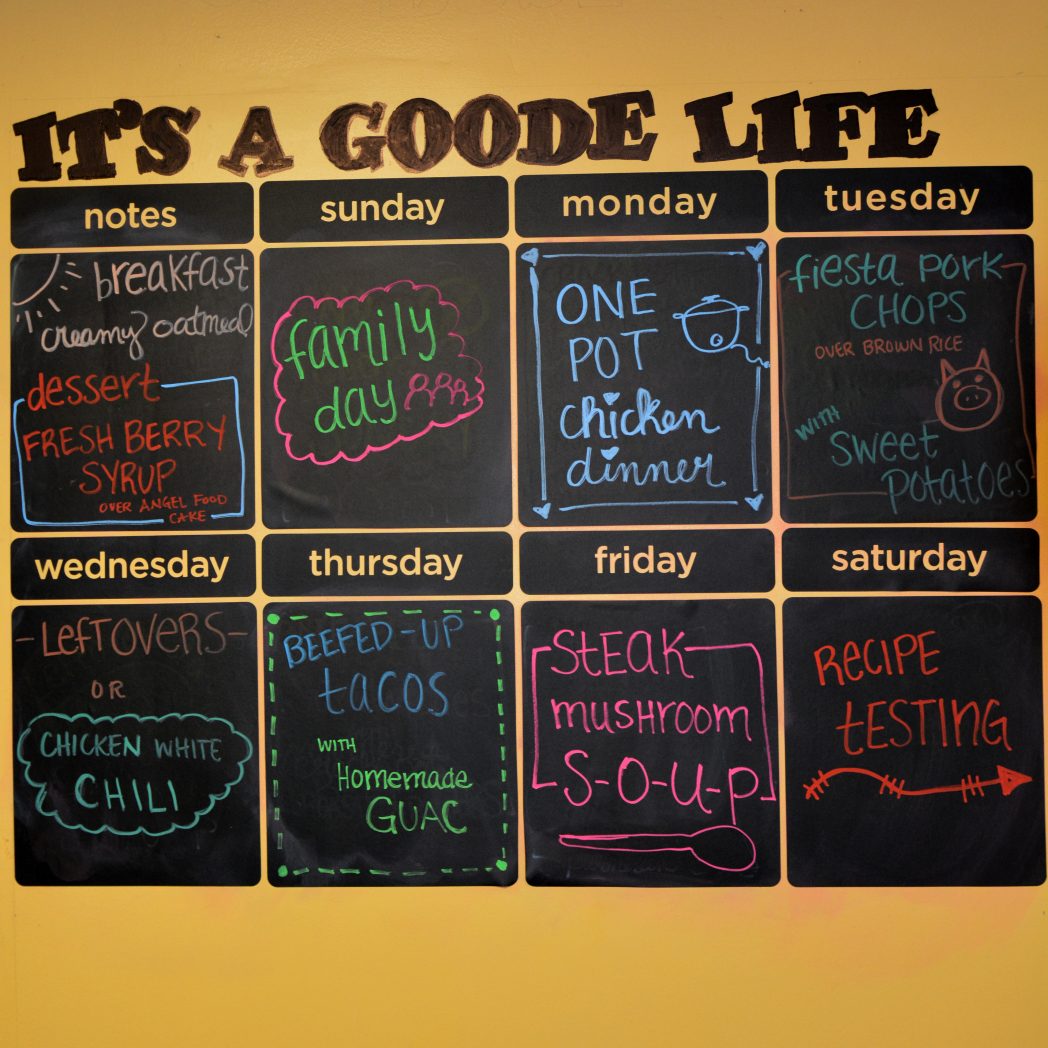 This week's Weekly Meal Plan includes Creamy Crock Pot Oatmeal, Fresh Berry Syrup, One Pot Crock Pot Chicken Dinner, Crock Pot Fiesta Pork Chops, Crock Pot Sweet Potatoes, Crock Pot White Chicken Chili, Crock Pot Beefed Up Tacos, Easy Homemade Guacamole and Crock Pot Steak Mushroom Soup.