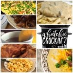 This week's Whatcha Crockin' crock pot recipes include Slow Cooked Fiesta Chicken and Rice, Sweet and Spicy Bacon Wrapped Smokies, Crock Pot Potato Soup and much more!