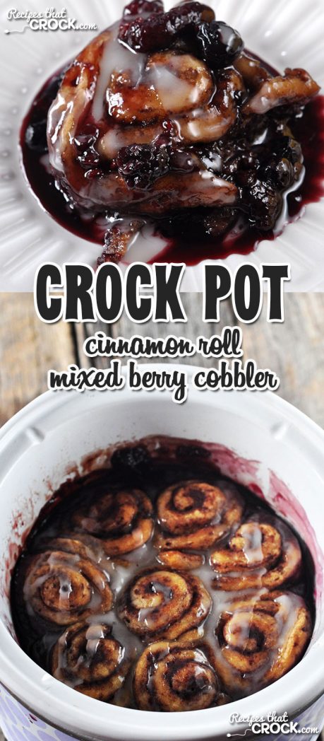 If you love delicious cobbler and simple recipes, then you're gonna love this Crock Pot Cinnamon Roll Mixed Berry Cobbler!