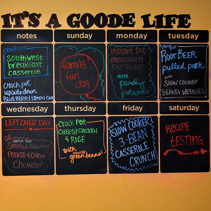 This week's Weekly Meal Plan includes Crock Pot Southwest Breakfast Casserole, Crock Pot Upside Down Blueberry Lemon Cake, Insta Pot Mississippi Roast, Crock Pot Parsley Potatoes, Crock Pot Root Beer Pulled Pork, Slow Cooker Bean & Weenies, Crock Pot Smoke Sausage Potato and Corn Chowder, Crock Pot Cheesy Chicken and Rice, Crock Pot Green Beans and Slow Cooker 3-Bean Casserole Crunch.