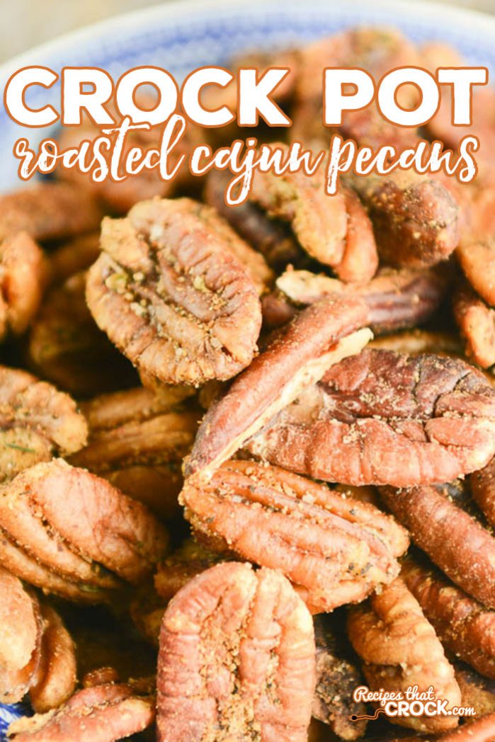 These Crock Pot Roasted Cajun Pecans make for a super simple snack or a great game day treat.