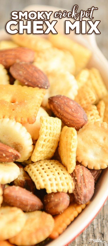 Are you looking for a great party snack mix to serve up to friends and family? Our Smoky Crock Pot Chex Mix has a savory smoky flavor throughout all your salty snack mix favorites.