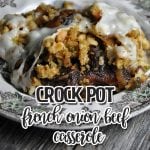 If you love a unique recipe that will knock your socks off, do I have a treat for you! This Crock Pot French Onion Beef Casserole is ah-mazing and like nothing I have made before!