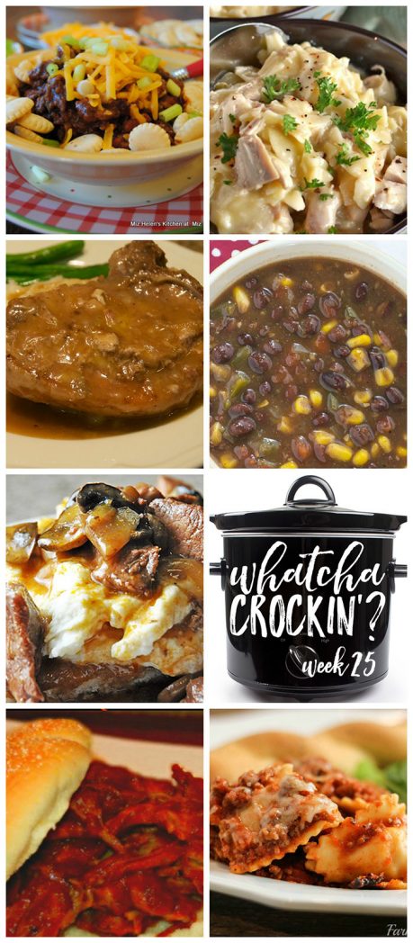 This week's Whatcha Crockin' crock pot recipes include Slow Cooker Chicken and Noodles, Slow Cooker Cincinnati Chili, Sherried Beef Manhattan, Slow Cooker Cheesy Ravioli Casserole, Crock Pot Black Bean Corn Soup, Crock Pot Pepsi Pork Chops, Slow Cooked Pulled Pork Barbecue and much more!
