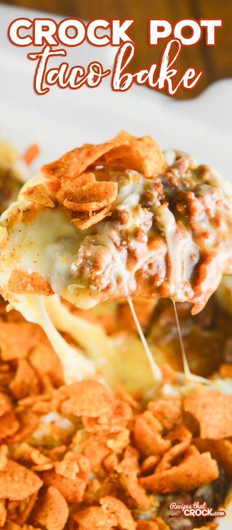 Crock Pot Taco Bake is an delicious adaptation of our popular oven recipe. Layers of chili cheese fritos, taco meat, cheese sauce, shredded cheese and more fritos bake up into a delicious casserole we love to serve over a bed of lettuce with all our favorite taco toppings! #ad #BoardToTable @krogerco
