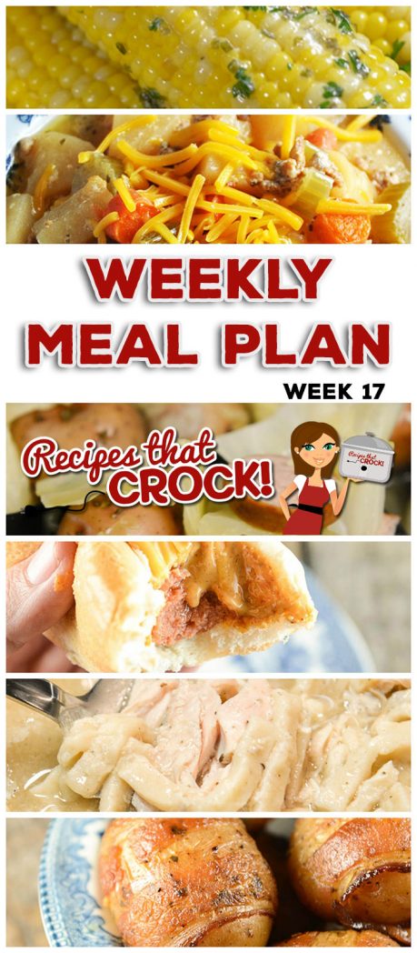This week's weekly menu features Crock Pot Smoked Sausage, Cabbage and Potatoes, Pressure Cooker Chicken and Noodles, Crock Pot Sausage Potato Soup, Easy Crock Pot Shredded Pork, Crock Pot Bacon Taters, Crock Pot Chili Cheese Dogs, Crock Pot Corn on the Cob, Sweet and Tangy Crock Pot Baked Beans, Crock Pot Cranberry Orange Roll Casserole and Crock Pot Vanilla Sour Cream Cake.
