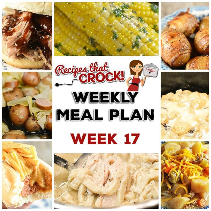 This week's weekly menu features Crock Pot Smoked Sausage, Cabbage and Potatoes, Pressure Cooker Chicken and Noodles, Crock Pot Sausage Potato Soup, Easy Crock Pot Shredded Pork, Crock Pot Bacon Taters, Crock Pot Chili Cheese Dogs, Crock Pot Corn on the Cob, Sweet and Tangy Crock Pot Baked Beans, Crock Pot Cranberry Orange Roll Casserole and Crock Pot Vanilla Sour Cream Cake.