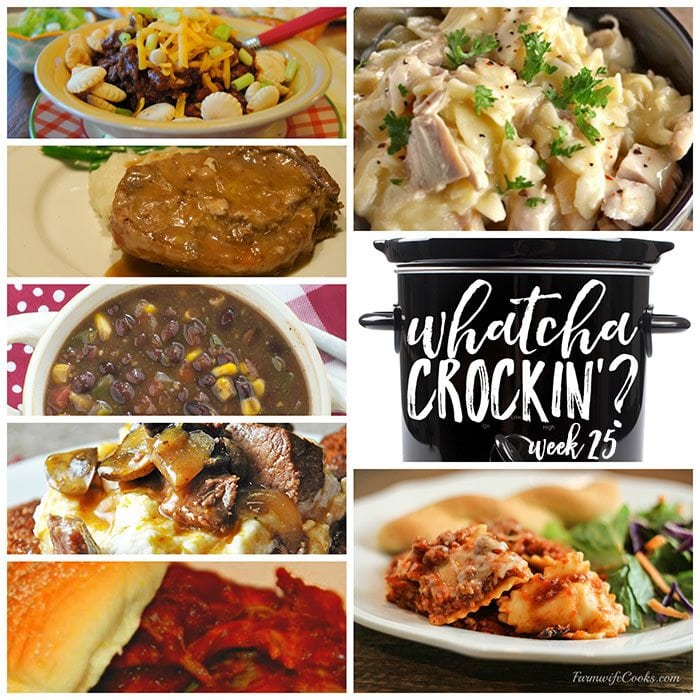 This week's Whatcha Crockin' crock pot recipes include Slow Cooker Chicken and Noodles, Slow Cooker Cincinnati Chili, Sherried Beef Manhattan, Slow Cooker Cheesy Ravioli Casserole, Crock Pot Black Bean Corn Soup, Crock Pot Pepsi Pork Chops, Slow Cooked Pulled Pork Barbecue and much more!