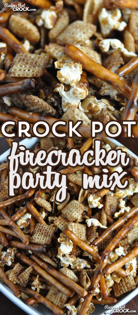 Bring a little fire to the party with this delicious Crock Pot Firecracker Party Mix. It is a yummy snack with a kick!