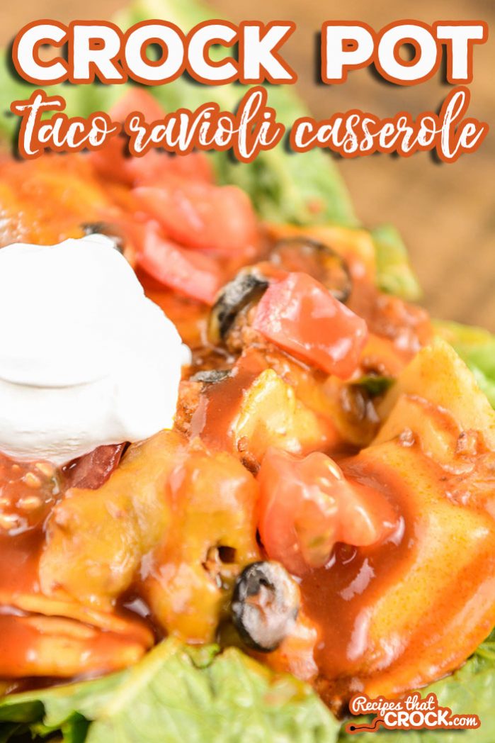 This Crock Pot Taco Ravioli Casserole recipe is the perfect way to switch up taco night and so simple to put together. It was an instant family dinner favorite at our house!
