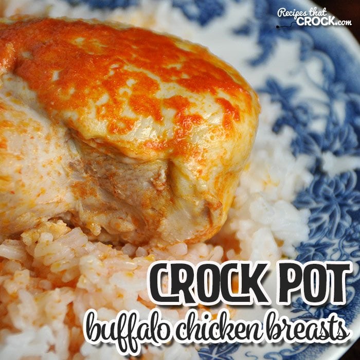 This Crock Pot Buffalo Chicken Breasts recipe only has three ingredients and literally goes from grab your ingredients to cover and turn on low in under 3 minutes.