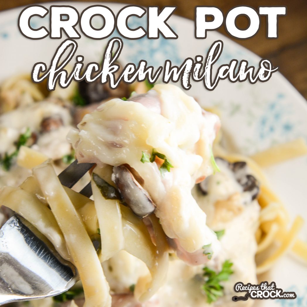 This Crock Pot Chicken Milano Recipe (Johnny Carino's Copycat) is a creamy, savory chicken and ham slow cooker recipe served over a bed of fettuccine. We love the flavor the basil and cremini mushrooms add to this comfort food dish.