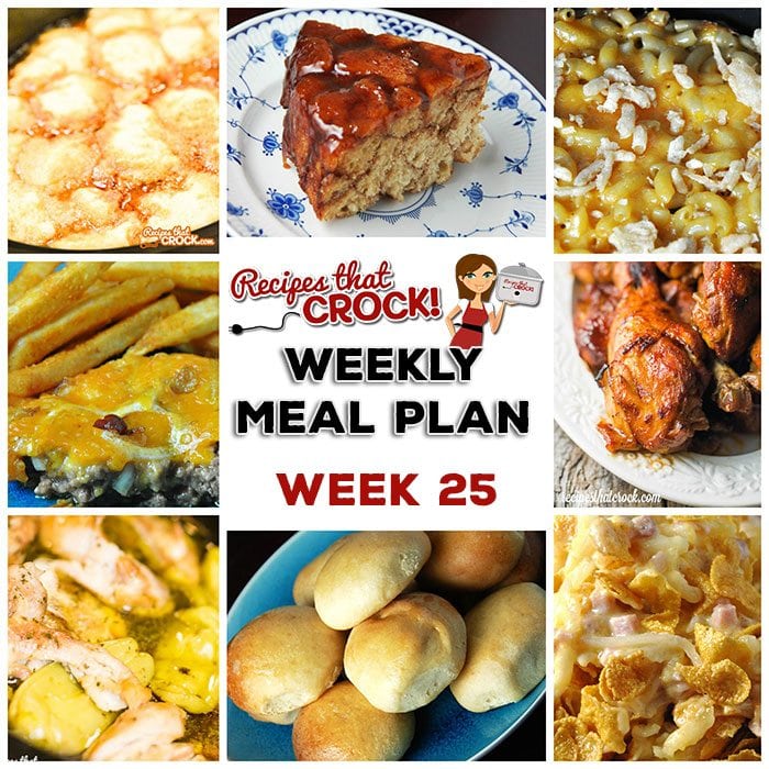 This week's weekly menu features Easy Crock Pot Pork Chops, Crock Pot Pierogi Casserole, Crock Pot Chicken Drumsticks, Crock Pot Dinner Rolls, Crock Pot Golden Mac 'n Cheese, Crock Pot Tex Mex Dumpling Soup, Crock Pot Mississippi Chicken Thighs, Crock Pot Bacon Cheeseburger Casserole, Crock Pot Cheesy Ham Hashbrown Casserole, Crock Pot Monkey Bread and Crock Pot Sausage Cheese Dip.