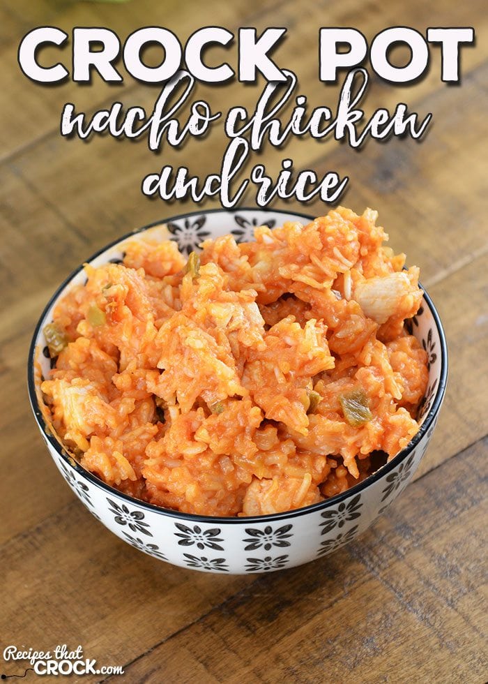 Are you looking for a recipe you can throw together in 5 minutes for a delicious fiesta night? Then I have a treat for you! This Crock Pot Nacho Chicken and Rice is super yummy!