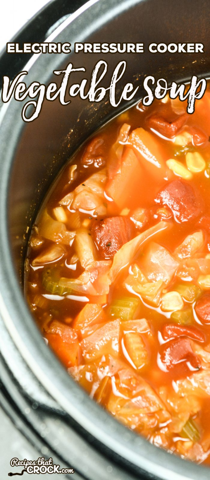 Are you looking for an easy instant pot recipe? Our Electric Pressure Cooker Vegetable Soup takes our tried and true Crock Pot All Day Veggie Soup and converts it into an easy instant pot recipe that is ready in under an hour!