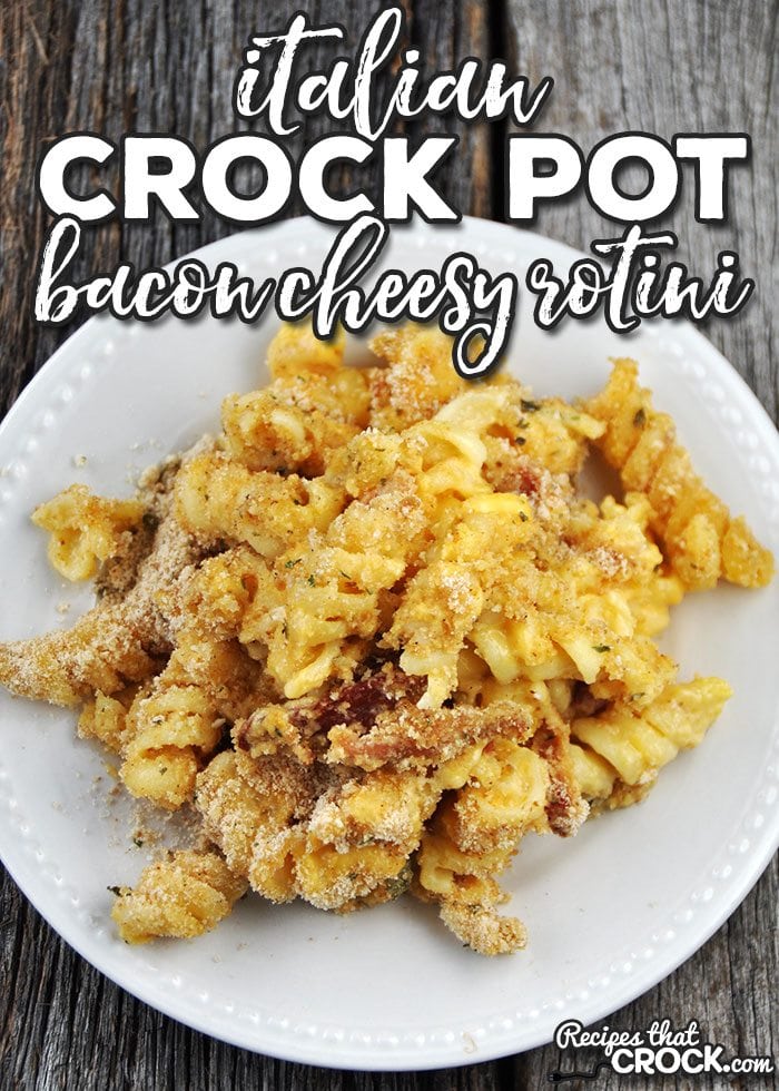 If you are looking for a flavor packed side dish that everyone will love, have I got a treat for you! This Italian Crock Pot Bacon Cheesy Rotini is delicious!