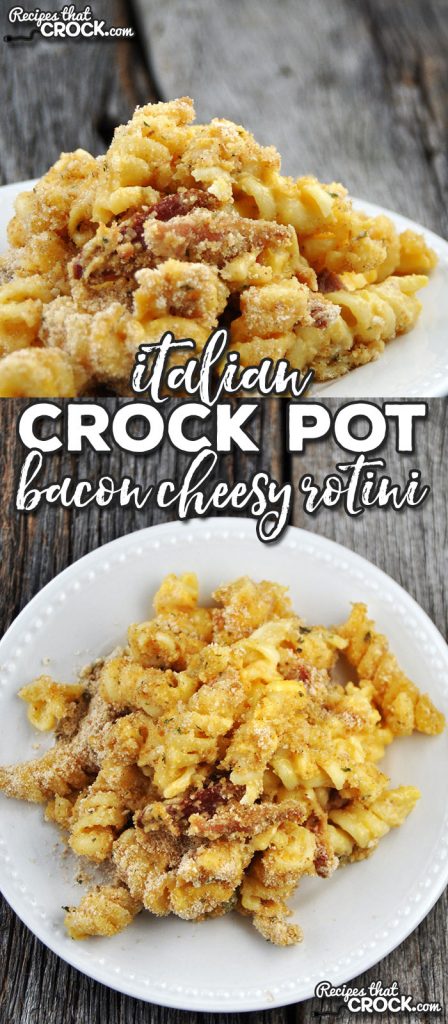 If you are looking for a flavor packed side dish that everyone will love, have I got a treat for you! This Italian Crock Pot Bacon Cheesy Rotini is delicious!
